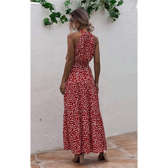 Pretty garden red and white halter dress - Picture 4 of 5